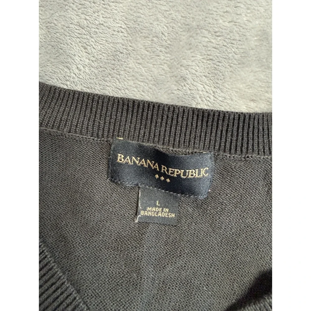 Banana Republic Sweater Vest Mens Large Black Striped Cotton V Neck
